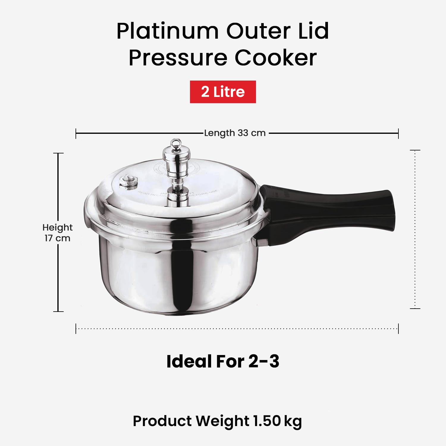 Vinod Platinum 2L Triply Stainless Steel Cooker | Outer Lid, ISI