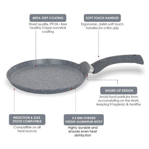 Wonderchef Granite 30cm Non-Stick Dosa Tawa | Induction Ready, Grey