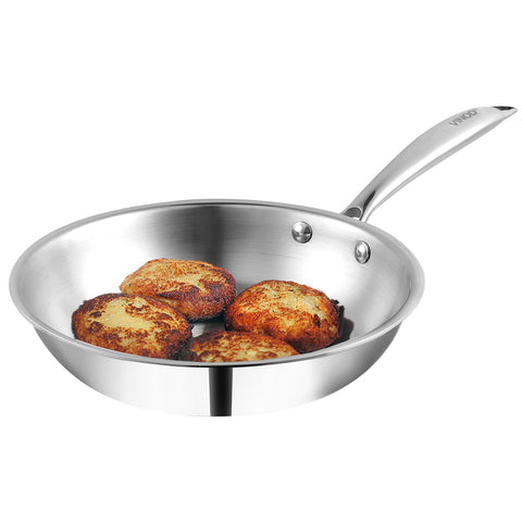 Vinod Platinum Triply Stainless Steel Frying Pan - 16 cm | Heavy-Bottom Frypan for Healthy, Low-Oil Cooking | Induction and Gas Compatible | Scratch Resistant