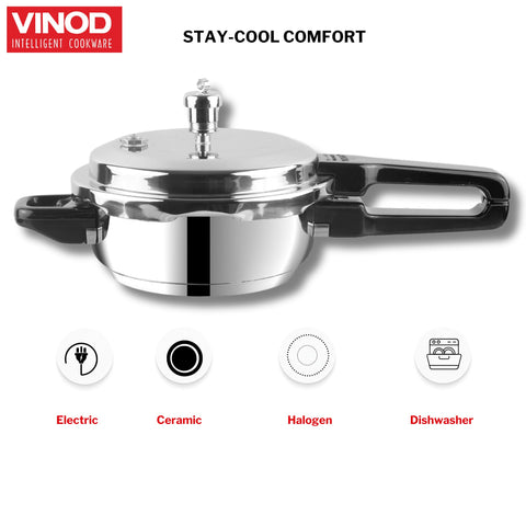 Vinod Stainless Steel Pressure Cooker 6 Litres | Also use as Deep Fry pan | Sandwich Bottom | Induction and Gas Stove Friendly | 2 Years Warranty | ISI and CE certified | Silver