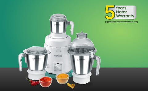 Signora Care Dynamatic 945 Watts 3 Speed Control Mixer Grinder | German Double Ball Bearing Motor 22000 Rpm | 5 Years Motor Warranty | Unbreakable Polycarbonate (3 Jars - 0.5L+1L+1.5L) - White