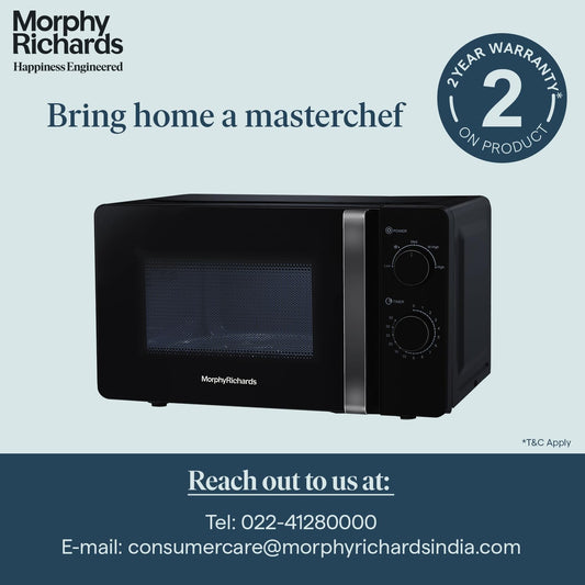 Morphy Richards 20 Litres Solo Microwave Oven| 6 Power Levels| Timer Function|Defrost| Overheat Protection with Auto Shut Off| 2 Year Product Warranty | Black