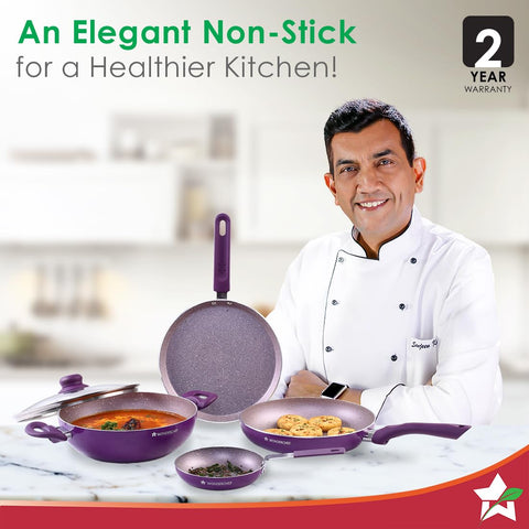 Wonderchef Royal Velvet 5-Piece Cookware Set | Purple, Induction Ready