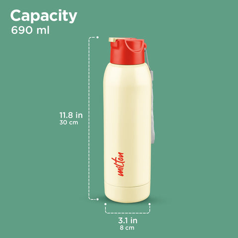 Milton Steel Swag 900 Inner Stainless Steel PU Insulated Sipper Water Bottle for Adults, Kids I Leak Proof Flip Top Lid I Easy to Carry I for Office, Gym, School, 690 ml, Ivory