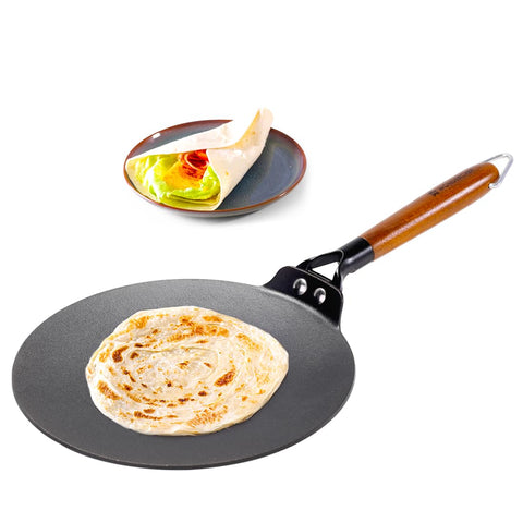 Wonderchef Ferro Light-Weight Cast-Iron Roti Tawa | 26cm | Pre-Seasoned with 100% Vegetable Oil | 40% Lighter Than Regular Cast-Iron Cookware | Cool-Touch Real Acacia Wood Handles | 10-Year Warranty