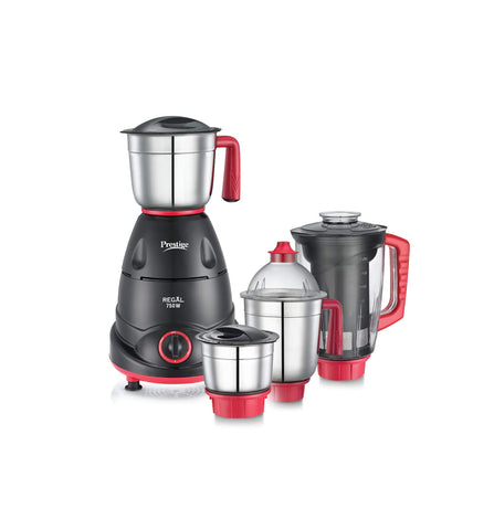 Prestige 750 Watts Regal Mixer Grinder with 4 Jars (3 Stainless Steel Jars + 1 Juicer Jar)| Black
