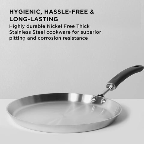 Meyer Trivantage Nickel Free Stainless Steel Triply Cookware Flat Tawa with Induction Base, 28cm