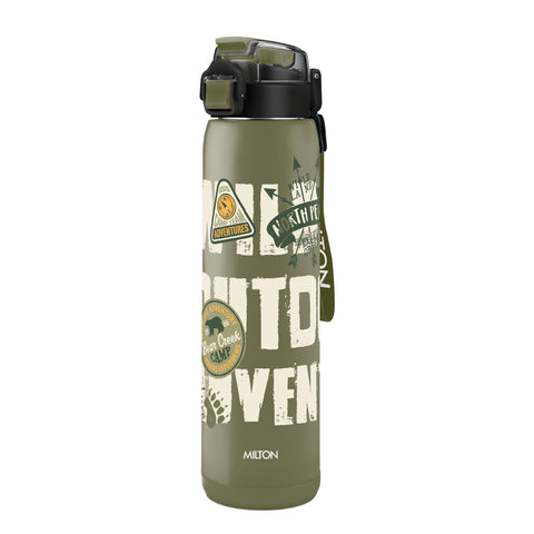 Milton Steel Edge 900 Thermoware Water Bottle 600 ml with One Touch Safety Lock & Twin Lid Sip or Gulp,Long Hours Hot & Cold,Leak Proof,ISI Certified,Vacuum Insulated,Office,Gym,School,Military Green