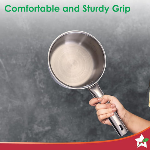 Wonderchef Stella Triply Stainless Steel Milk Pan | 16 cm, 1.7 litres | Compatible with Gas Stove, Induction, Ceramic Cooktop | Non-Toxic | Uniform Heating | Heavy-Duty Handle | 10-Year Warranty