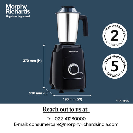 Morphy Richards GrindPro Maxx 1000W Mixer Grinder with 4 Jars | TasteMaxx Mode | Grinds even 4 Pepper Pods| Aesthetic LED Ring| Liquidizing Jar, Dry/Wet, Chutney, Spice Jar| 2-Yr Warranty【Black】
