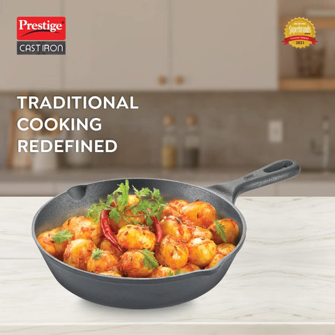 Prestige Pre-Seasoned Cast Iron Fry Pan - 200mm, Induction Base, Black