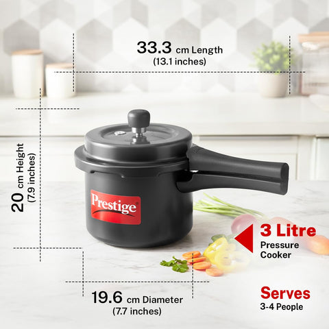 Prestige 3 Litre Hard Anodised Popular Svachh Outerlid Pressure Cooker|Deep Lid for spillage Control|Gas compatible|Gasket Release System|Metallic Safety Plug|5 years warranty|ISI Certified