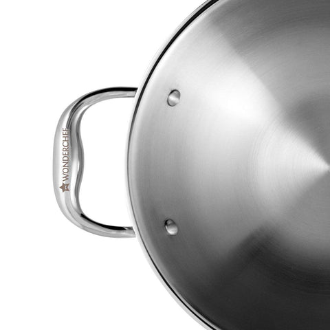 Wonderchef Nigella Tri-ply Stainless Steel 20 cm Kadhai with Lid | 1.5 Litre | 2.6mm Thickness | Kadai with Induction base | Compatible with all cooktops | Riveted Cool-Touch Handle | 10 Year Warranty