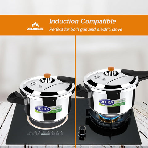 Ultra Duracook Diet Cooker 5.5 Litre | Excess Starch Remover | Diet Friendly | AISI 304 Food Grade Stainless Steel Cooker with 10 Years Warranty | Anti Bulging SCTS base | Spillage Control