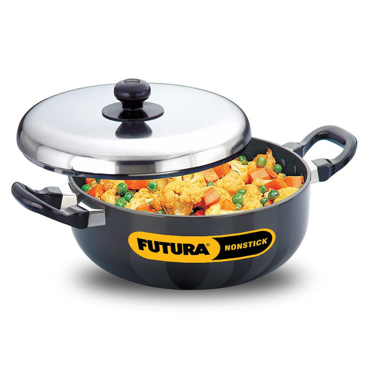 Hawkins Futura Nonstick All-Purpose Pan with Stainless Steel Lid, Capacity 3 Litre, Diameter 22 cm, Thickness 3.25 mm, Black (Q78)