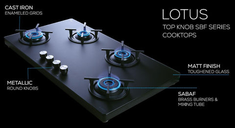 Elica 90cm 4 Burner Gas Stove | SBF MATT LOTUS TKN 904 CT VETRO 2J BK | Matt Glass Top | SABAF Brass Burners & Valves | Cast Iron Pan Support | 10 Yr Burner & 5 Yr Glass Warranty | Black