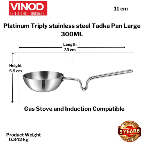 Vinod Triply Stainless Steel Tadka Pan Large | Balanced Handle Design | Vagar Pan for Spice Tempering & Seasoning | Induction & Gas Stove Compatible | 5 Year Warranty