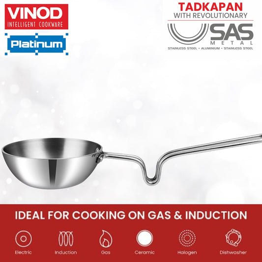 Vinod Triply Stainless Steel Tadka Pan Large | Balanced Handle Design | Vagar Pan for Spice Tempering & Seasoning | Induction & Gas Stove Compatible | 5 Year Warranty