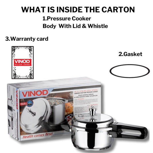 Vinod 5L Stainless Steel Cooker | Sandwich Bottom, Induction