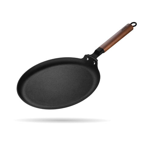 Stahl Blacksmith Signature Dosa Tawa | Flat Cast Iron Pan for Dosas, Pancakes, Chilas, and More | Pre-Seasoned, Induction & Gas Compatible | Acacia Wood Handle | 30cm Tawa
