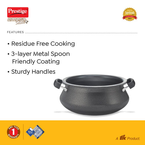 Prestige Omega Select Plus Non Stick Mini Handi with Ss Lid,Aluminium,Black,2.5 Liter