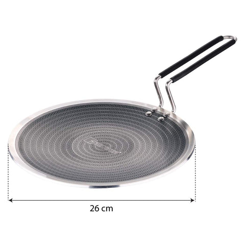 Bergner Hitech Triply Stainless Steel Scratch Resistant Non Stick Concave Tawa/Roti Tawa, 26 cm, Induction Base, Silicone Grip Handle, Food Safe (PFOA Free), Thickness 4mm, 5 Years Warranty, Silver