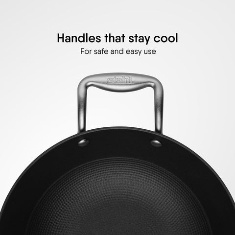 Stahl Blacksmith Hybrid Enamelled Cast Iron Kadhai, 1.3 L, 20 cm, Rust Proof Kadai for Cooking, Light Weight Cast Iron, Induction & Gas Stove Compatible