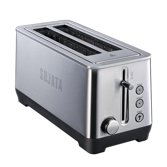 Sujata 1500 W Pop-up 4 Slice Stainless Steel PT12 Toaster | 7 Heating Modes | Cool Touch | Reheat and Defrost Function | High Lift Toast | Extra Wide Toast Slot