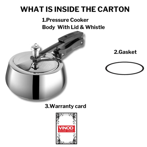 Vinod Europa Stainless Steel Inner Lid Pressure Cooker – 3 Litre | Handi Shape Design | Durable Sandwich Bottom | Induction & Gas Stove Friendly | ISI & CE Certified | 2 Year Warranty | Steel