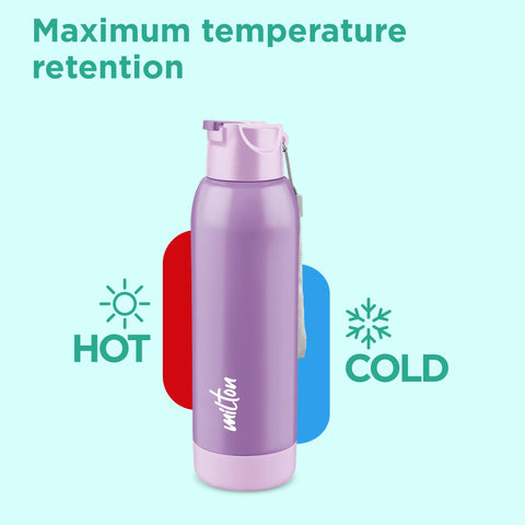 Milton Steel Swag 900 Inner Stainless Steel PU Insulated Sipper Water Bottle for Adults, Kids I Leak Proof Flip Top Lid I Easy to Carry I for Office, Gym, School, 690 ml, Lavender