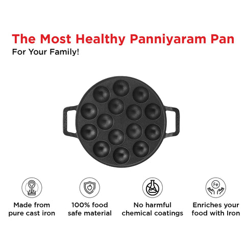 Vinod Legacy Cast Iron Paniyarakkal Pan | Pre-Seasoned, Heavy-Duty Appam Patra | Naturally Non-Stick, Durable & Even Heating | Ideal for Paniyaram, Paddu, Kuzhi Paniyaram | Gas Stove Safe