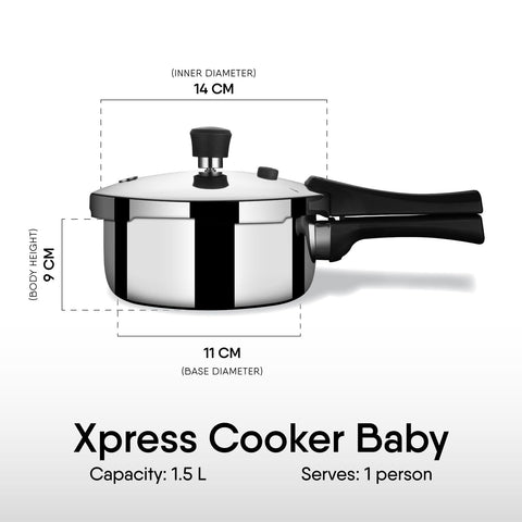 Stahl Xpress Cooker Triply Pressure Cooker Baby 1.5 L, Induction Cooker, Outer Lid Pressure Cooker, 5 Years Warranty