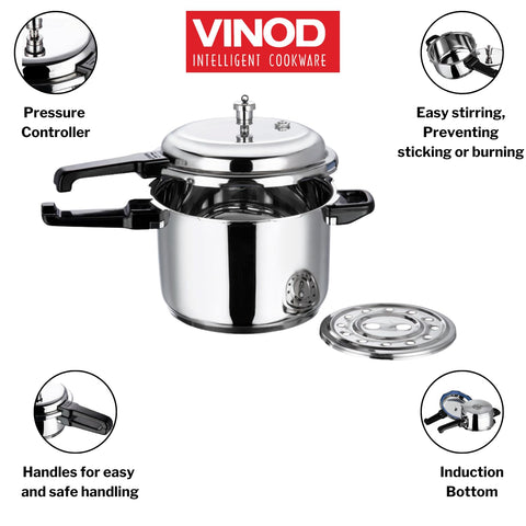 Vinod 8L Stainless Steel Cooker | Sandwich Bottom, Induction