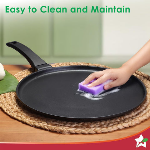 Wonderchef Inducta Die-Cast Aluminium Non-Stick Dosa Tawa | 3.8 mm Extra Thick Base | 28cm Non Stick Tawa | Induction Friendly | Soft Touch Bakelite Handle | 2 Year Warranty | Black