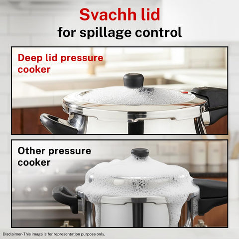 Prestige 5 Litre TRIPLY Svachh Outer Lid Pressure Cooker | Handi | Deep Lid for Spillage Control | Gas & Induction Compatible | Gasket Release System | Visual Pressure Indicator | 5Y Warranty | ISI