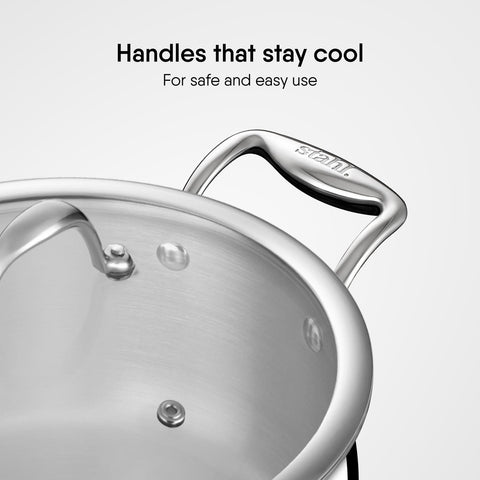 Stahl Triply Stainless Steel Sauce Pot with Lid I Stainless Steel Belly Casserole | Tri Ply Biryani Pot with Induction Base | Artisan 4178, Dia 18 cm, 2.4 L (Serves 3 People)
