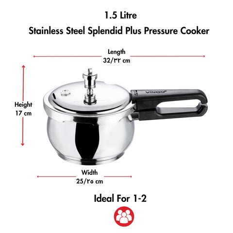 Vinod Splendid Plus 1.5L Stainless Steel Handi Cooker | Glass Lid