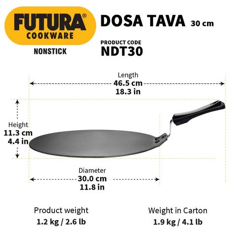 Hawkins Futura 30 cm Dosa Tava, Non Stick Dosa Tawa, Flat Dosa Tawa, Black (NDT30)