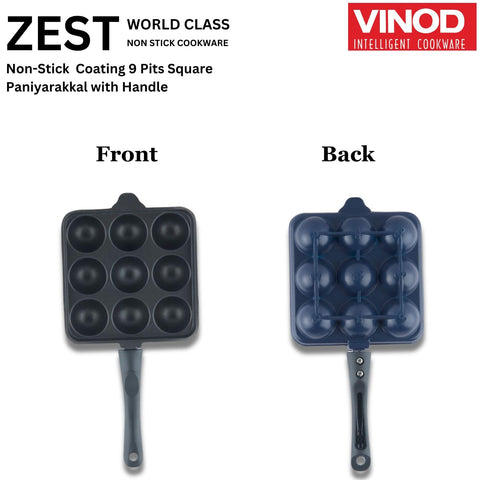 Vinod Aluminium Non Stick Kuzhi Paniyaram Pan - 9 Cups, 17.5cm / Paniyarakal, Appe Pan,Appam Patra,3mm Thick, 3 Ply,Metal Spoon Friendly,Gas Base - 1 Year Warranty