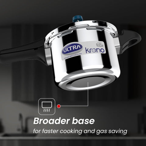 Ultra Triply Krono Pressure Cooker 3 Litre | Whistle Counter | Spillage Control | AISI 304 Food Grade Stainless Steel Cooker | 5 Years Warranty | 1.2 MM Lid Thickness | Induction Compatible