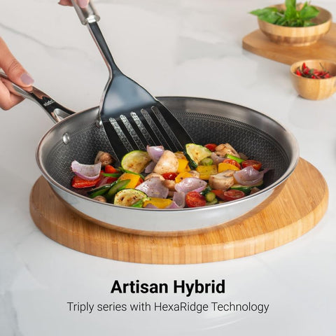 Stahl Artisan Hybrid Triply Frying Pan Without Lid 0.9 L, 18 cm, Induction Base Non Stick Fry Pan, Stainless Steel Frying Pan