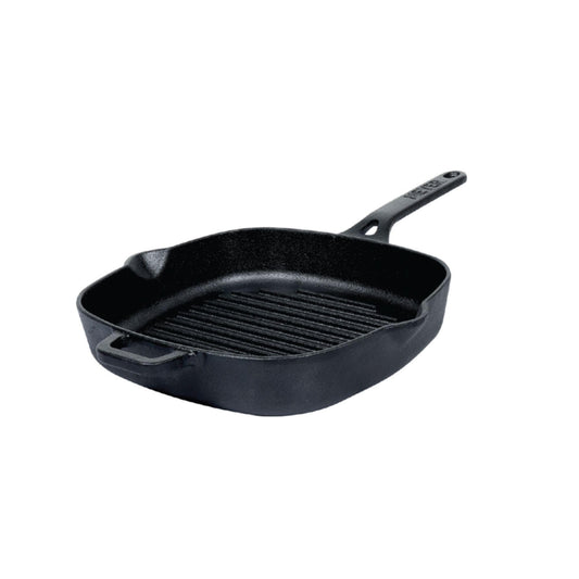 Meyer Cast Iron Grill Pan | Cast Iron Pan | Tandoor Grill | Cast Iron Griller Pan Big Size, Gas and Induction Compatible, 25cm, Black