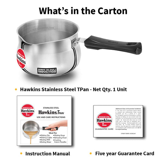 Hawkins 1.5 Litre Tpan, Stainless Steel Tea Pan, Induction Sauce Pan, Chai Pan, Saucepan, Silver (SST15)