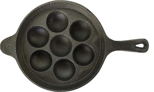 Cast Iron 7 Cavity Paniyaram/Paddu/Ponganalu Pan/Kallu with Handle Appachatty