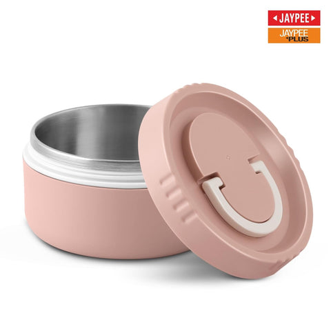 Jaypee Plus Snackpac Airtight Leakproof Container 400 ml Lunch Box for School, Office, Ideal for Snacks and Meal, Keeps Food Hot & Fresh Inner Stainless Steel Easy to Carry Handle, Sanitary Pink