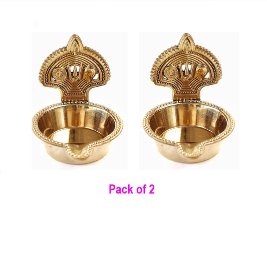 Brass Shankh Chakra Flate Diya Brass (Pack of 2) Table Diya