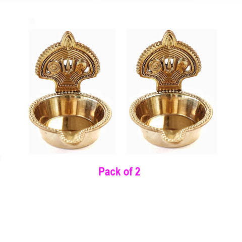 Brass Shankh Chakra Flate Diya Brass (Pack of 2) Table Diya