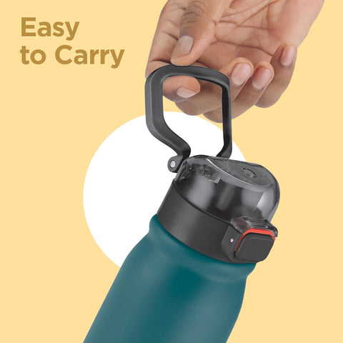 MILTON Reva 750 ISI Certified Stainless Steel Water Bottle with Twin Lid Sip or Gulp, 750ml | Single Wall, BPA-Free, Leakproof | Sturdy Handle | Ideal for Home, Office, Gym & Travel, Teal Blue