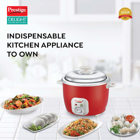 Prestige Delight Cute 1.8 Bowl Electric Rice Cooker(1.8L for Rice-Open Type, Silky Red, with Stainless Steel Cooking Pan 4.4L Volume,700 W)