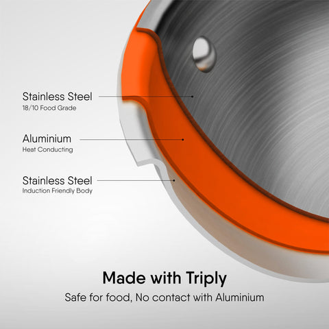 Stahl Artisan Triply Stainless Steel Frying with Lid, Induction & Gas Stove Compatible, Omelette, Egg 1.6 L, 24 cm